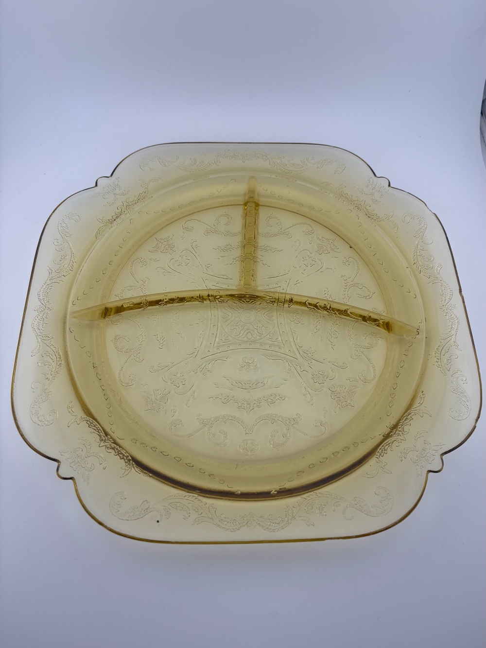 Vintage Depression Glass Amber Divided Federal Glass Plate 10”